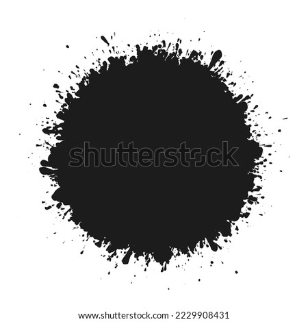 Circle-shaped ink splatter silhouette icon. A circular shape with varying degrees of liquid paint splashes. Isolated on a white background.