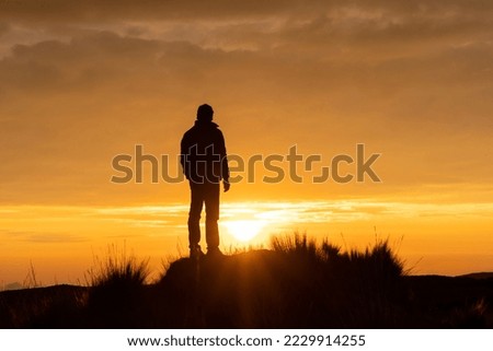 Lonely man watching the sunset Royalty-Free Stock Photo #2229914255