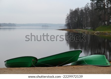 Rowing boats on sandy beach, horizontal picture