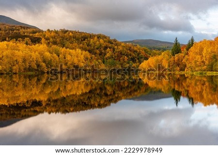 Autumn Scene : Scottish Highlands, scenery reflected in water in loch Royalty-Free Stock Photo #2229978949