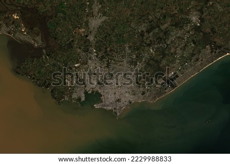 High resolution satellite image of Montevideo in Uruguay- contains modified Copernicus Sentinel Data (2022) Royalty-Free Stock Photo #2229988833
