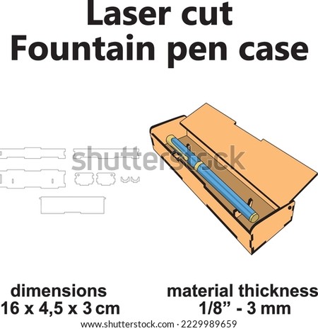 Fountain pen case wooden vector laser cut design Laser cutting pattern template Gift box Home decor home improvement diy crafts mdf wood plywood package Royalty-Free Stock Photo #2229989659