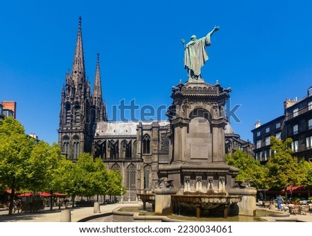 Clermont-Ferrand Cathedral (French: Cathedrale Notre-Dame-de-l'Assomption de Clermont-Ferrand), is a Gothic cathedral and French national monument located in France Royalty-Free Stock Photo #2230034061