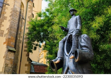 Monument to Franz Kafka, sculptor Yaroslav Rona. German-speaking Bohemian writer, a key figure in the literature of the early 20th century. The main attraction of Prague Royalty-Free Stock Photo #2230035093