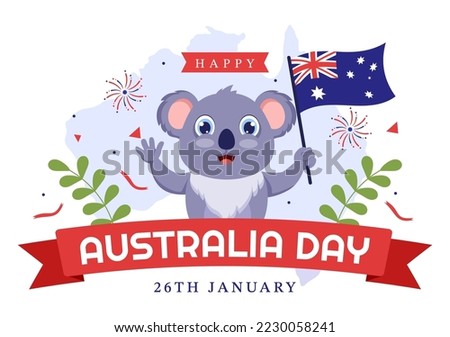 Happy Australia Day Observed Every Year on January 26th with Flags and Koalas in Flat Cartoon Hand Drawn Template Illustration Royalty-Free Stock Photo #2230058241
