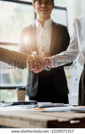 Business partnership meeting concept. Image businessmans handshake. Successful businessmen handshaking after good deal. Group support concept Royalty-Free Stock Photo #2230075357