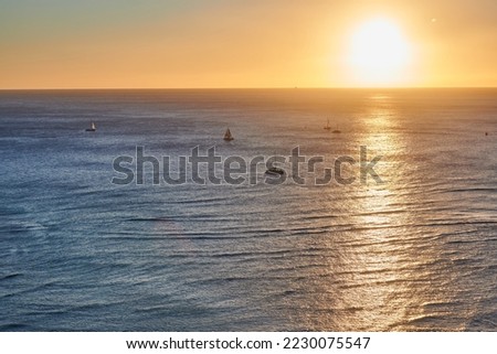 Sunset Ocean views of the pacific ocean. Vacation. Relaxation. Calm waters. Landscape photography. Water background. Beautiful coast. 