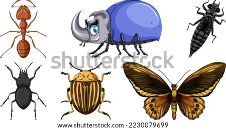 Set of different kinds of insects illustration