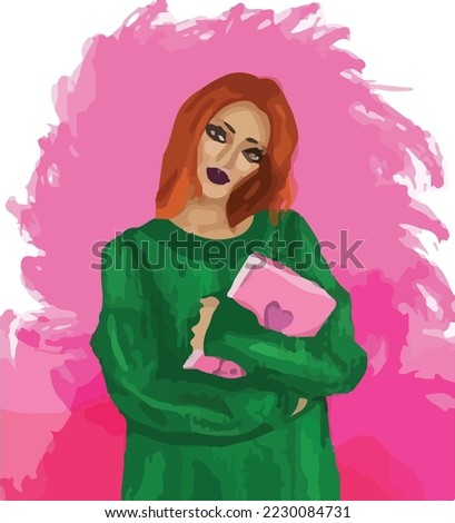 Vector illustration of red hair woman with a book in hands