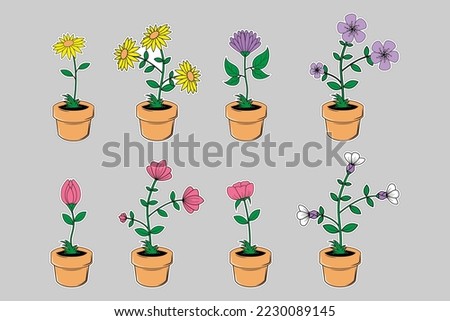 cute flower sticker illustration set
