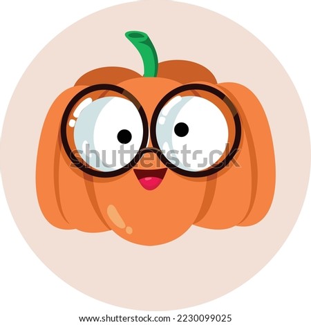 
Cheerful Smiling Pumpkin Vector Mascot Cartoon Character. Cute adorable food ingredient character wearing eyeglasses 
