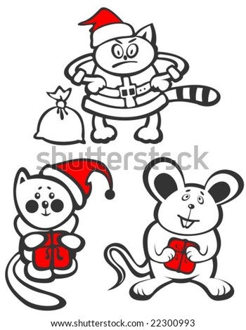Cartoon Christmas animals isolated  on  a white background. Christmas illustration.