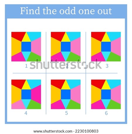 Find the odd one out. Visual logic puzzle for children. Vector illustration. Royalty-Free Stock Photo #2230100803