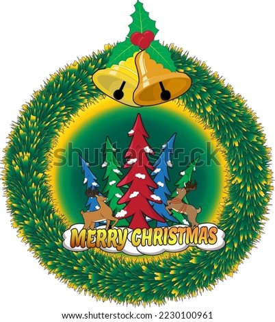 A vector illustration of a merry Christmas decoration or logo with bells