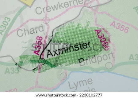 Axminster, United Kingdom atlas map town name - paint
