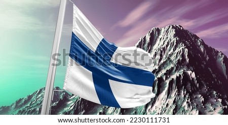Finland national flag cloth fabric waving on beautiful Background.
