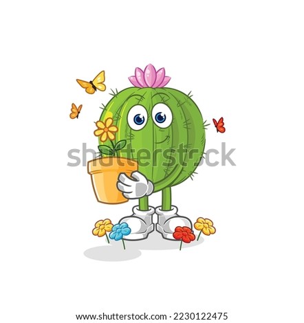 the cactus with a flower pot. character vector