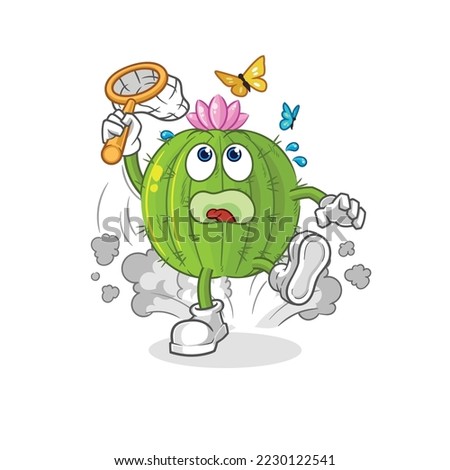 the cactus catch butterfly illustration. character vector