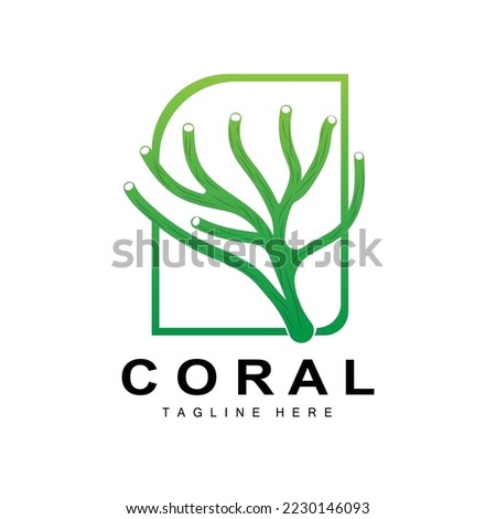 Coral Logo, Sea Plants Place Marine Animals, Ocean Vector, Seaweed Icons