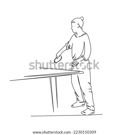 One continuous single drawing line art flat doodle girl, play, ping, tennis, racket, sport, leisure, ball. Isolated image hand draw contour on a white background
