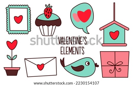 Assortment of colorful elements ready for valentine's day