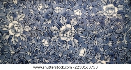 Ceramic blue and white tile pattern. Seamless porcelain decor, cute Chinaware background. Delft style cobalt stars backdrop for design floor, wallpaper, tile, texture, fabric, paper

