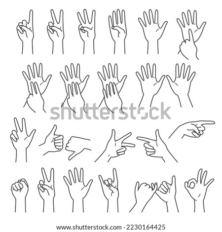 hand gestures 05, numbers, v sign, rock paper scissors, vector file set
