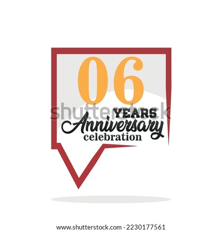 06 year anniversary celebration. Anniversary logo with speech bubble  on white background, vector design for celebration, invitation card, and greeting card
