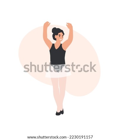 Girl in black leotard dancing classic ballet. Ballet classes cartoon flat vector illustration isolated on white background. Children, child, kid Ballet dancer