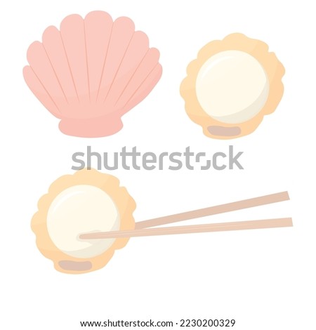 Scallop. Vector stock illustration. isolated on a white background. Asian food. Clam shell.