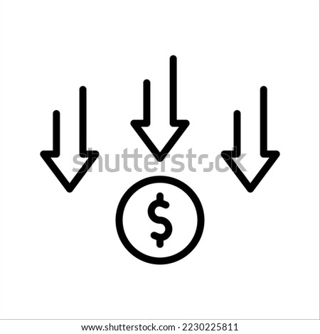 Economic crisis, Cost reduction- decline dollar icon, vector symbol illustration, on a white background.