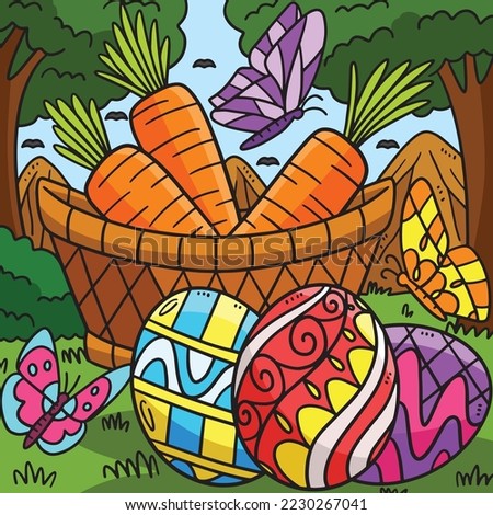 Easter Eggs And Carrots Colored Cartoon