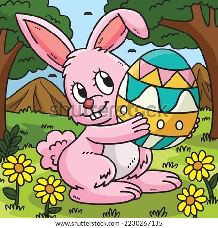 Bunny Carrying Easter Egg Colored Cartoon 