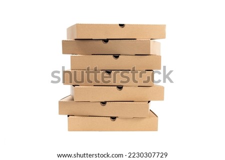 front view of stack brown pizza box isolated on white background with clipping path Royalty-Free Stock Photo #2230307729
