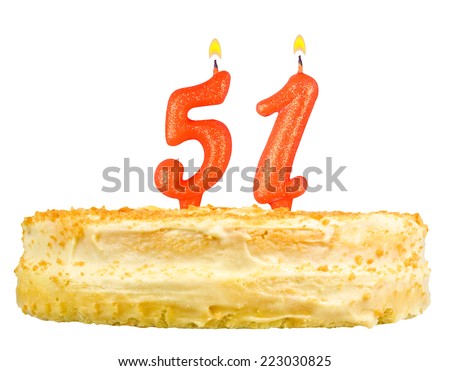 birthday cake with candles number fifty one isolated on white background