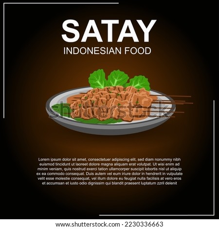 Indonesian satay food, Indonesian satay flat style design, Asian food