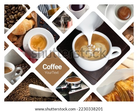 Coffee Shop Concept Photo Collage. Can be used for visual stand, display, brochures, flyer Royalty-Free Stock Photo #2230338201