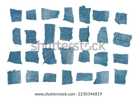 Rows of  grunge denim patches on white background Royalty-Free Stock Photo #2230346819