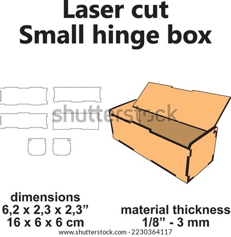 Small hinge box template laser cutting project pattern design diy crafts storage organizer desktop office supplies Royalty-Free Stock Photo #2230364117