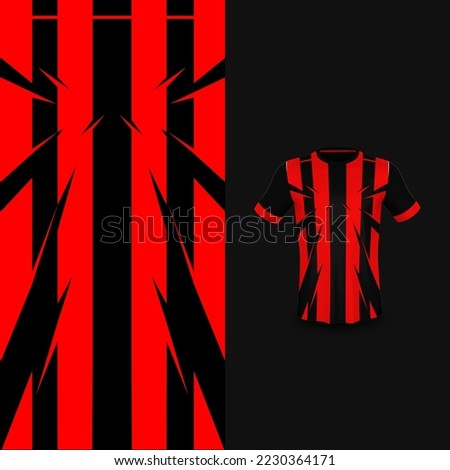 Cool Pattern Soccer jersey and t-shirt sport mockup template, Graphic design for football kit or activewear uniforms. Red Strip pattern theme with 3d preview