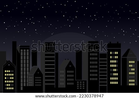 Blackout concept. Power outage in the city. Houses on the dark background. Destruction by rocket attacks of electric networks of Ukraine. Russian aggression. Royalty-Free Stock Photo #2230378947