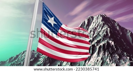 Liberia national flag cloth fabric waving on beautiful Background.