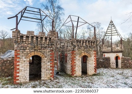 An abandoned fortress built of bricks and stones for the children of Soviet army soldiers, Paplaka, Latvia.