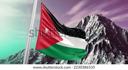 Jordan national flag cloth fabric waving on beautiful Background.
