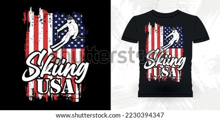 American Flag Ski Lover Funny Skiing Sports Retro Vintage Ski T-shirt Design