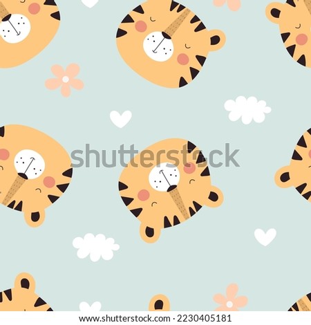 Seamless pattern with tigers. colorful vector for kids. hand drawing, flat style. baby design for fabric, print, textile, wrapper