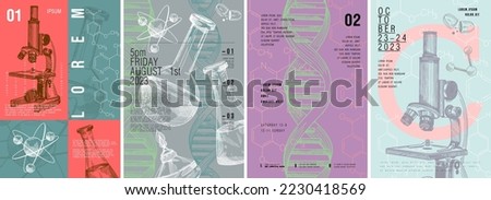 Chemistry. Laboratory, pharmaceutics and biology. Poster design. Set of vector illustrations. Typography. Vintage pencil sketch. Engraving style. Labels, cover, t-shirt print, painting. Royalty-Free Stock Photo #2230418569