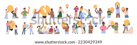 Set of creative people with shining light bulbs. Businessmen with glowing bulb. Business people having good ideas, Brainstorming, innovation, teamwork help achieve goal, Creative thinking concept Royalty-Free Stock Photo #2230429349