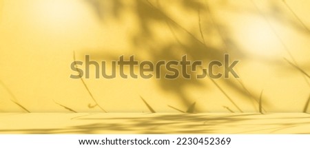Yellow Podium Background Kitchen Plant Autumn Summer Wall Backdrop Product Table Room Pattern Abstract Texture 3d Space Shadow Leaf Mockup Beauty Template Marble Orange Tropical Stage Loft Scene.