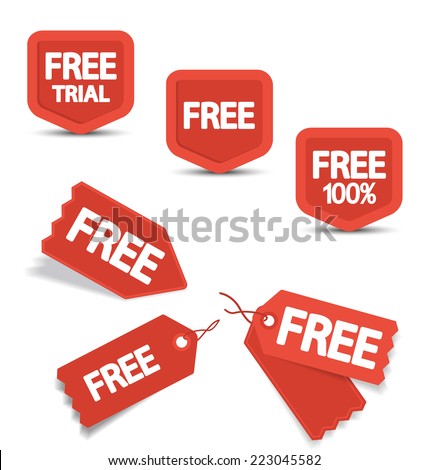 Set of red free tags, buttons and icons for websites